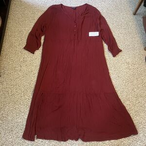 NWT Roamans Womens Maxi Dress Size 3X 30/32 Long Sleeve Lagenlook Romantic Red